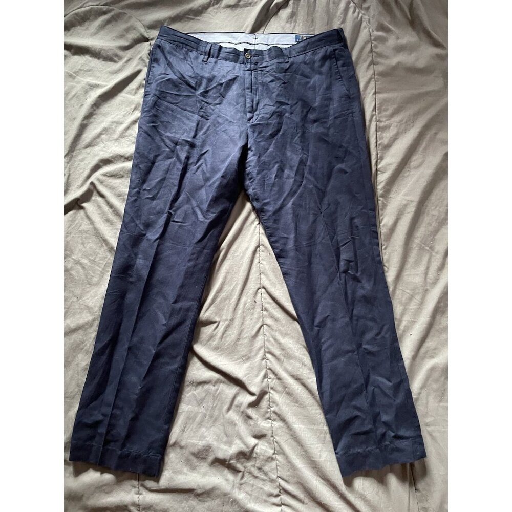 Mens Polo Ralph Lauren Straight Fit Pants Navy Blue Linen Blend 38x32